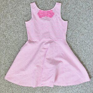 JANIE AND JACK Pink and White Striped Summer Flared Dress w. flower Girls 12 NWT